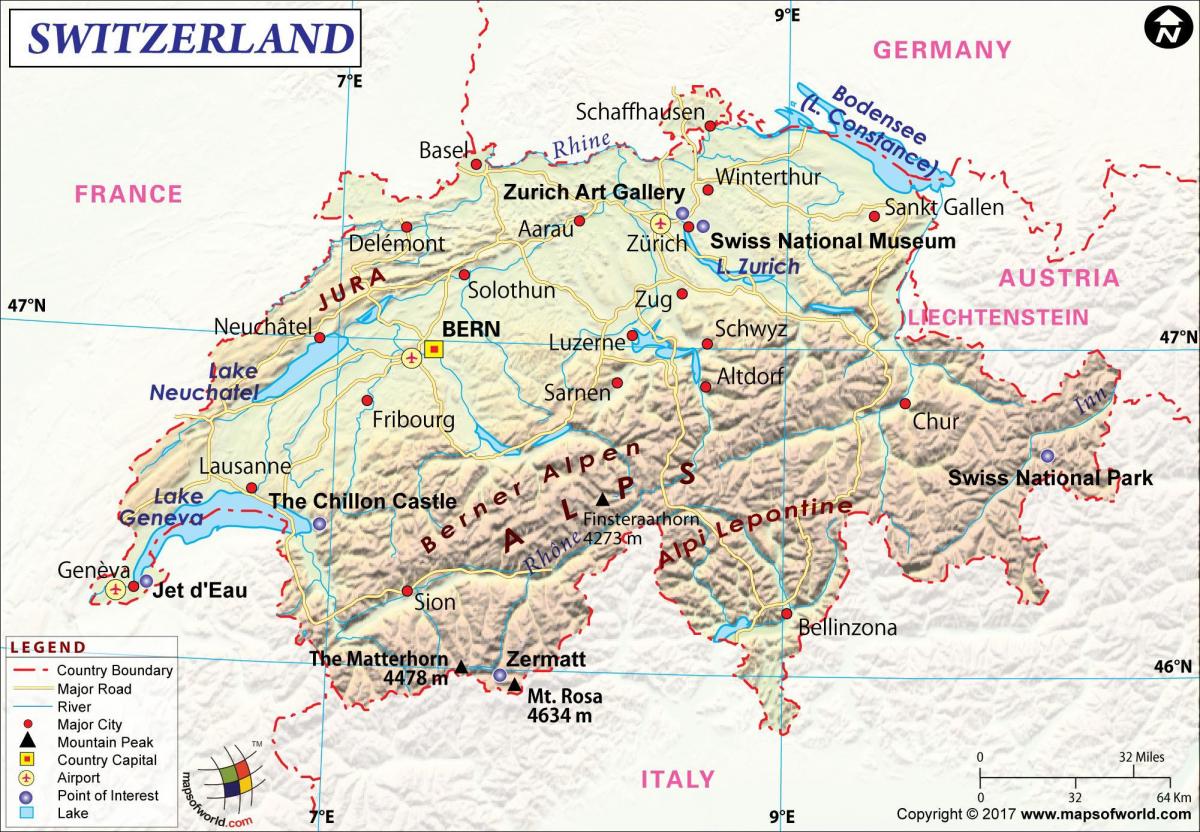 خريطة المطارات في سويسرا