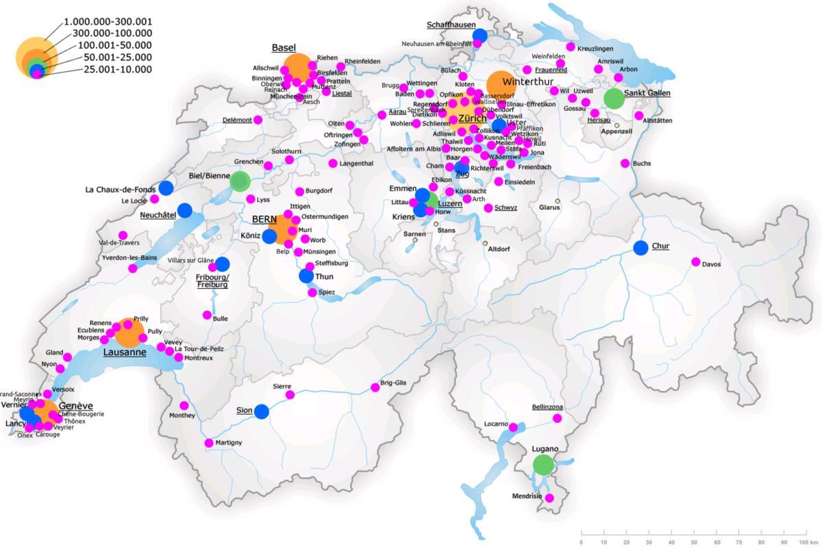سويسرا خريطة المدن الرئيسية