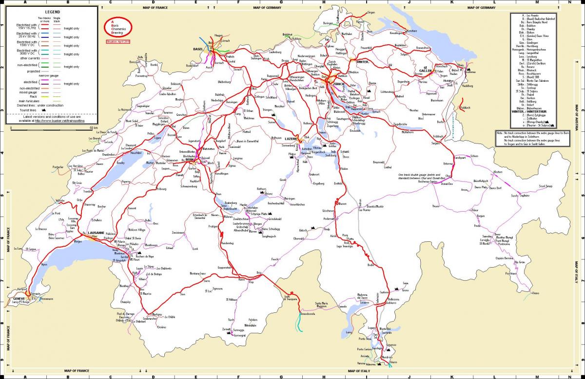 السفر بالقطار في سويسرا خريطة